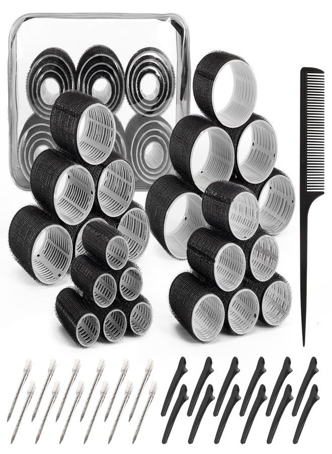 BESSEEK 4 Sizes Hair Rollers for Women Set - 50 Pcs Hair Curler Rollers with Clips, Self Grip Hair Rollers for Long, Short Hair and Bangs, 25mm, 36mm, 48mm, 60mm, Black - Image 1